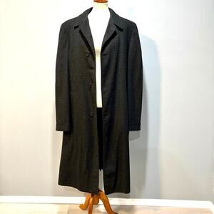 Vintage 50s Men’s Wool Tweed Overcoat | Charcoal Grey Plaid Topcoat, Size L